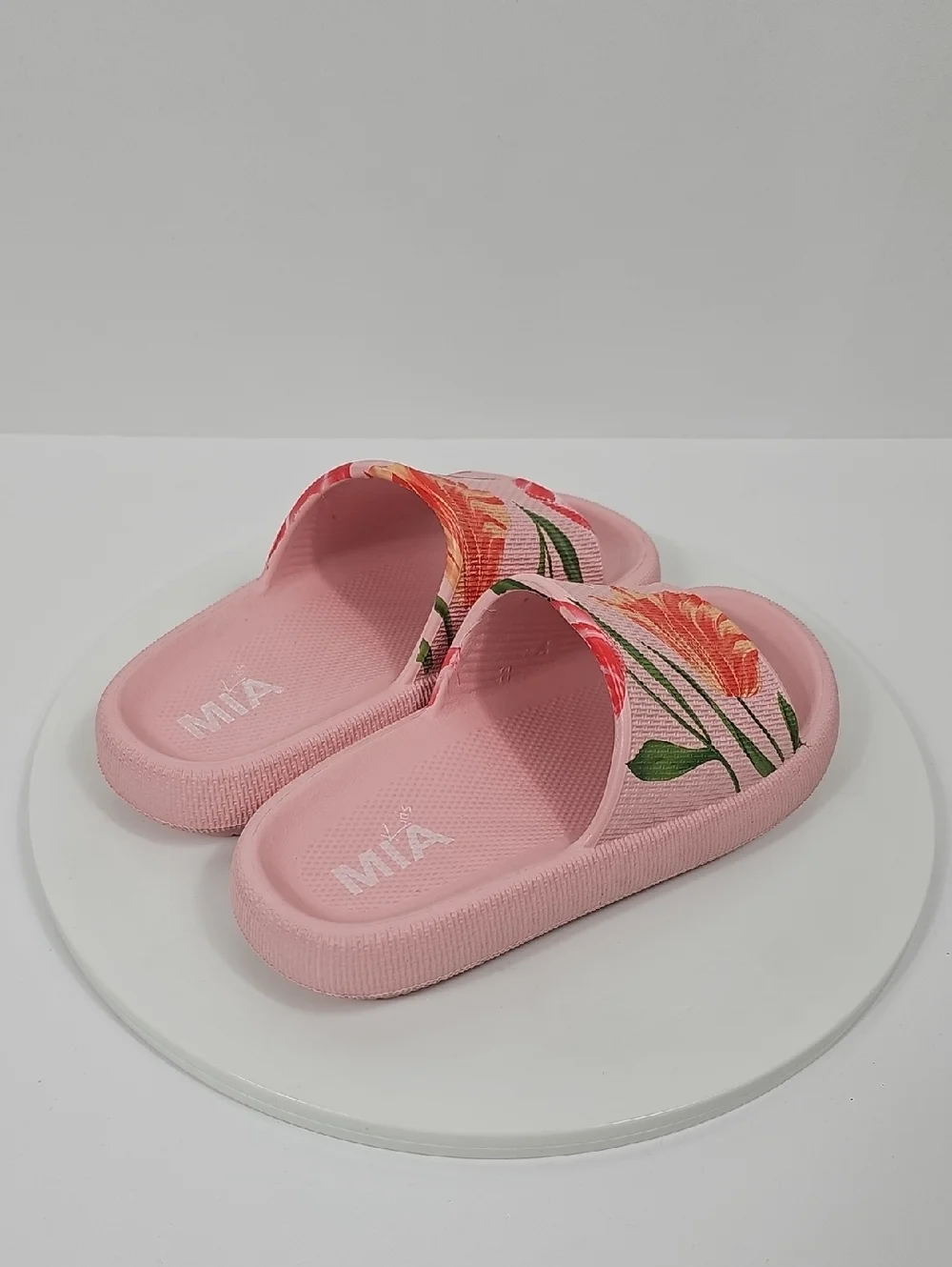 NIB MIA Little Lexa Girls 1 Pink Floral Pool Slide Sandals Cottagecore Tulip
